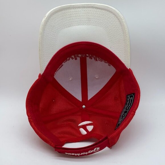 Taylormade Mens Golf Hat R7 Red Mesh White Cap Adjustable Hook & Loop Tmax Gear - Picture 9 of 13